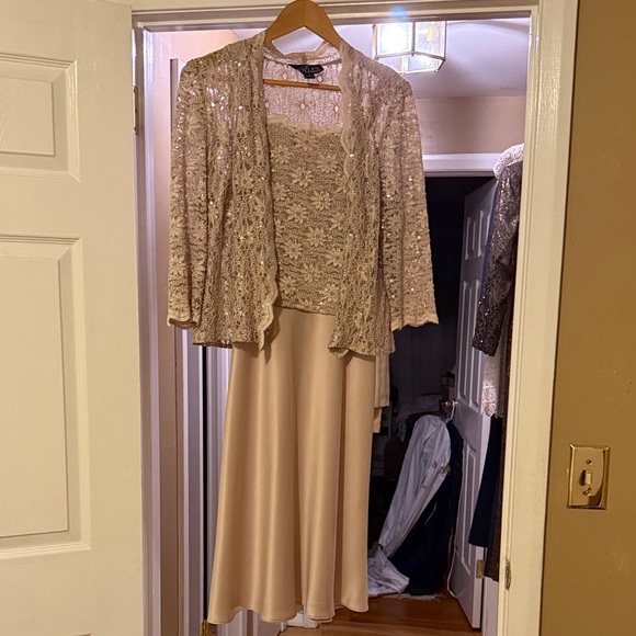 Alex Evenings Long Sleeve Lace Dress Set in Gold - Picture 1 of 3